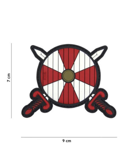Viking Skjold og Sværd PVC Patch, Rød/Hvid