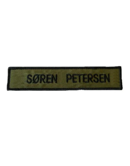 4 stk. Navnemærke, Velcro, oliven med sort tekst